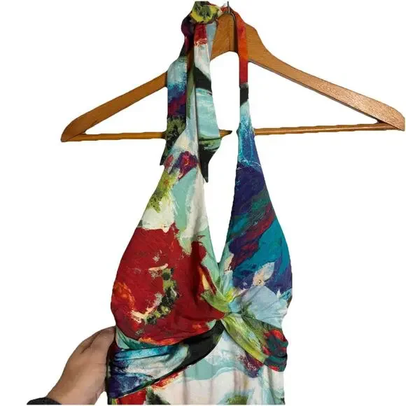 Vintage Cache Floral Ruffle Hem Halter Dress Size 4 - Picture 3 of 8